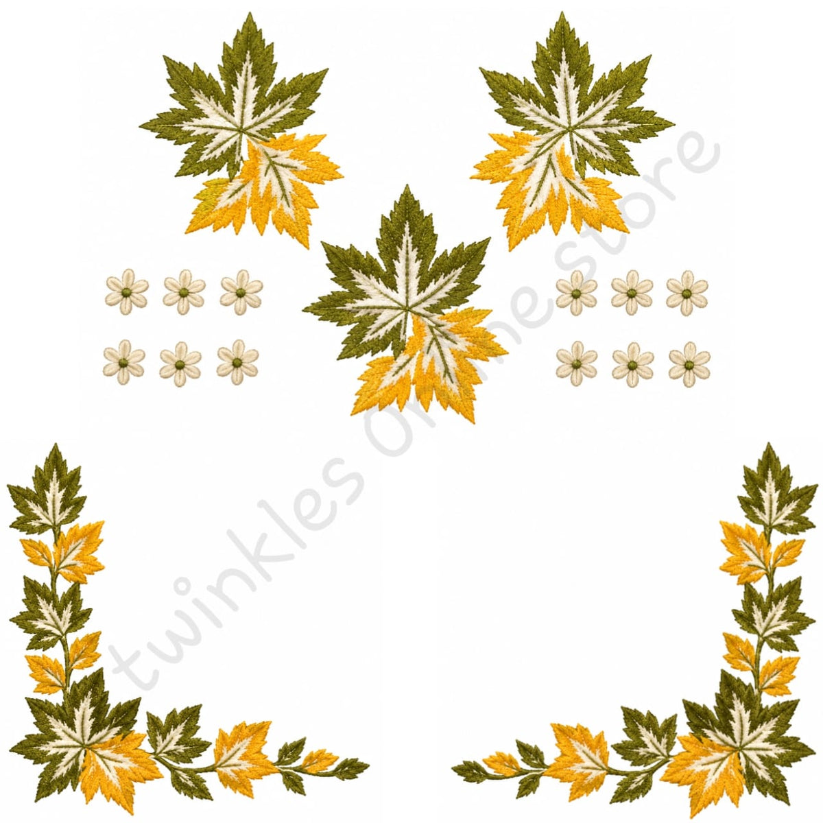 Embroidery style leaves set
