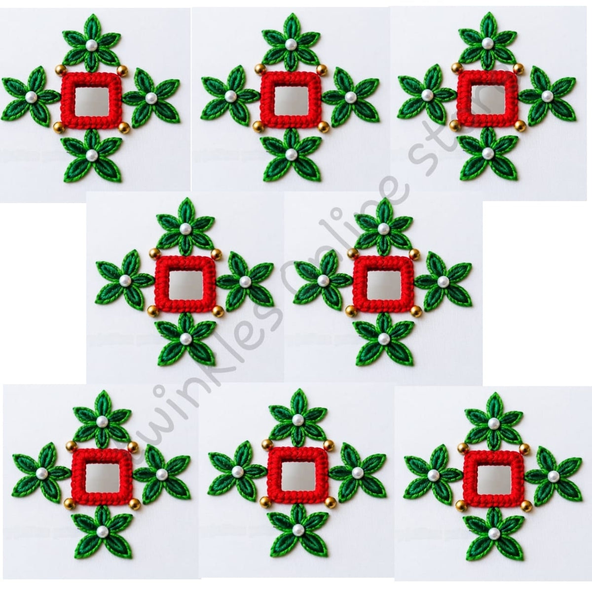 Mirror look embroided effect flowers