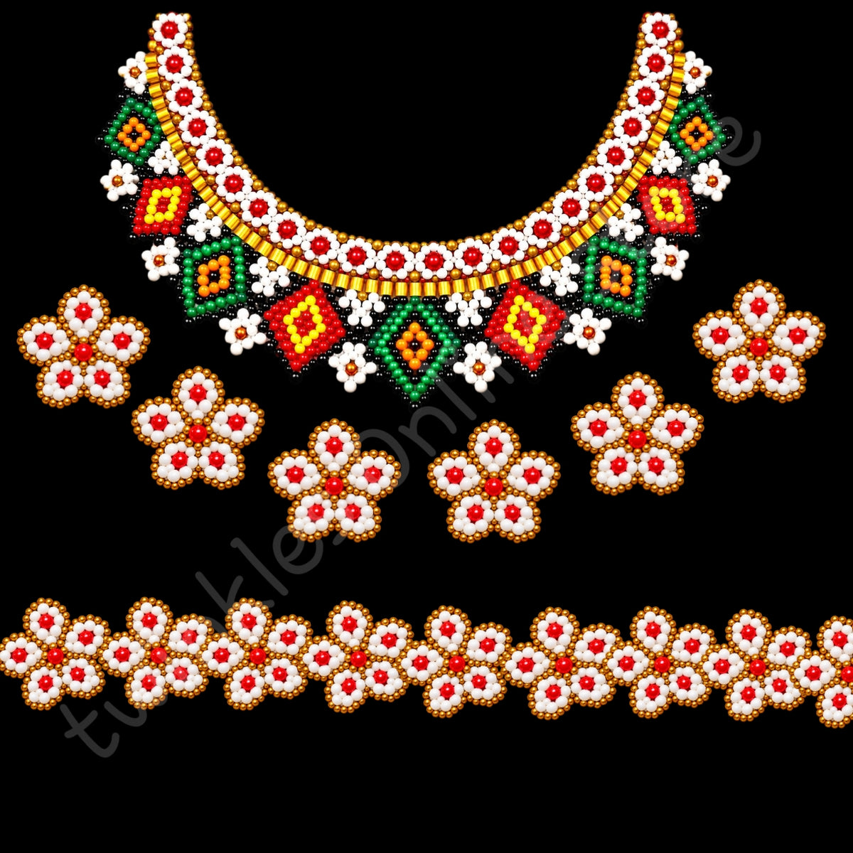 Beaded look kids neckline set