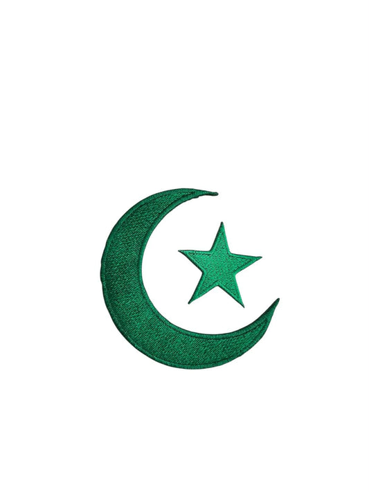 Green embroided star moon pair