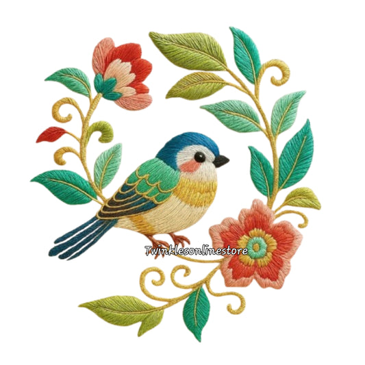 Embroidery look bird