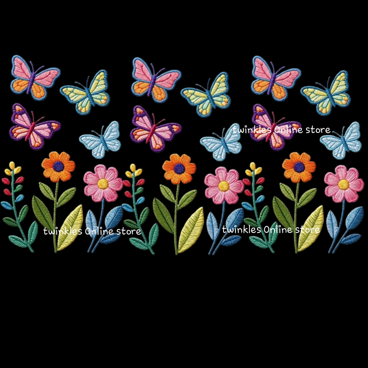 Embroidery look flowers strip