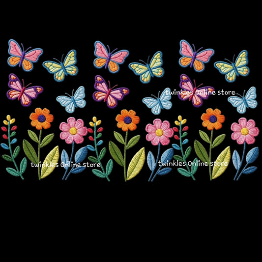 Embroidery look flowers strip